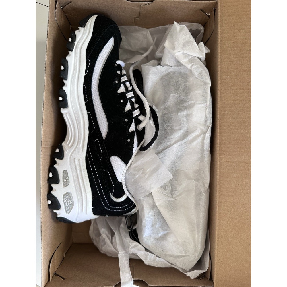 Skechers D'Lites Womens 7 Extreme Black White Chunky Y2K Tennis Shoes Sneakers